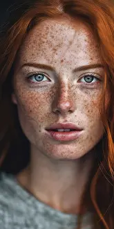 Expressive Prints: Attractive red hair young woman portrait. Generative AI