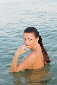 Schoen Prints: attractive wet young woman in the water Portrait of a attractive wet young woman in the water