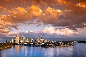 Dramatic Sky Prints: Australia, Scenic view of Gold Coast skyline