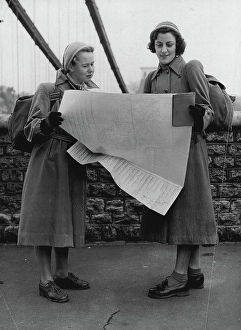 Black And White Vintage Prints: Australian Girls Hike Through Britain -- Melody McIndoe (right)