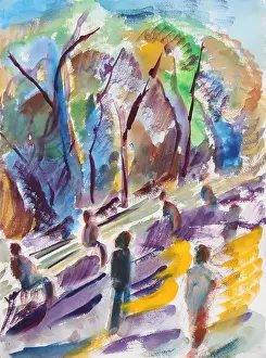 Richard Prints: Autumn Walk, 2014, Richard H. Fox (b.1960/American), Watercolor on Paper