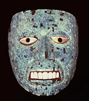 Indigenous Prints: Aztec Mask Representing the God Quetzalcoatl Pre-Columbian Wood with mosaic British Museum