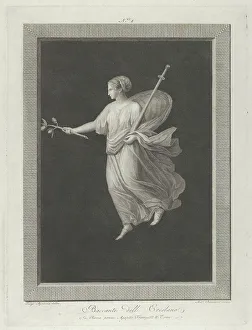 Draughtsman Prints: A bacchante holding a sword in her left arm and a branch with fruit in her right hand