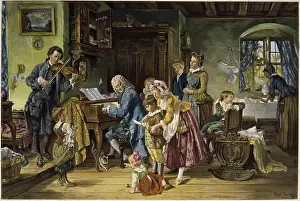 Curtain Prints: Bach with his Family at the Morning's Devotion 1870 Toby Edward Rosenthal (1848-1917 American)
