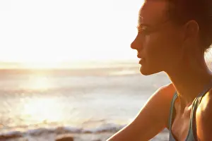 Expressive Prints: Backlit Profile of Woman by Sea