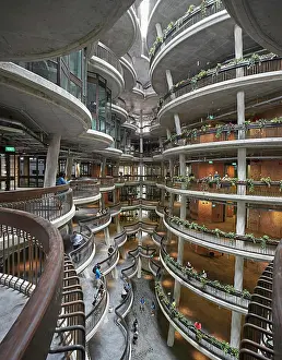 Balcony Prints: Balconies extending around interior atrium