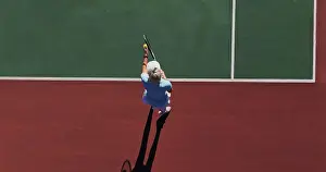 Serve Prints: Ball, serve and person on tennis court with game