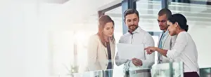 Paperwork Prints: Banner, business people and paperwork for feedback