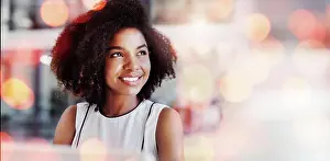 Decision Prints: Banner, thinking and woman with smile