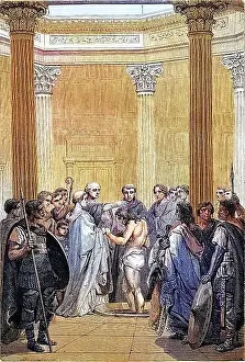 Monarch Prints: Baptism of Clovis I 466-511, a Frankish king of the Merovingian dynasty