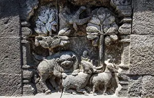 Australasia Prints: Bas-relief depicting the life of Buddha on a gallery of Candi Borobudur