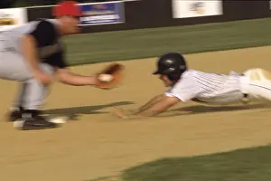 Baseball Cap Prints: Baseball player sliding into a base