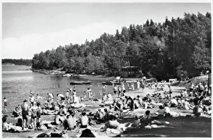 Bathing beach with bathers