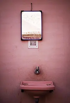 Public Prints: bathroom sink and mirror, Jaipur, the pink city, India