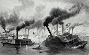 Group Of People Prints: Battle of the Rams at Memphis - Naval Warfare on the Mississippi