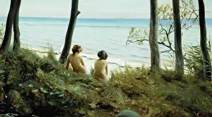 Nude Prints: On the Beach. Harald Slott-Moller (1864-1937). Oil on canvas. Dated 1907. 47.8 x 84.5cm