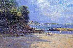 Impressionism Prints: Beach scene at Dinard, Bretagne, France, Charles Neal, (b.1951/British), Oil on canvas