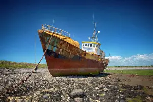 Industries Prints: Beached and derelict fishing trawler