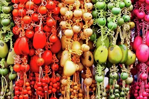Ecuador Prints: Bead Necklaces For Sale At The Saturday Crafts Market, Otavalo, Imbabura, Ecuador