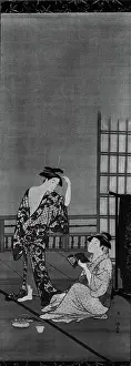 Doors Prints: Two Beauties after the Bath 18th century Torii Kiyonaga Japanese Kiyonaga's artistic output was largely devoted to