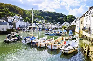 Land Scape Prints: A beautiful bright summer's morning at Polperro harbour in Cornwall