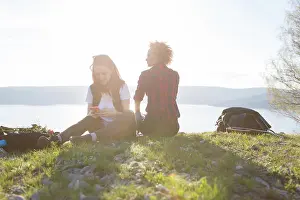 Ausflug Prints: Two beautiful girls are traveling in the mountains Two beautiful girls are traveling in the mountains