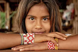 Brazil Prints: Beautiful indigenous girl of Guarani ethnic group
