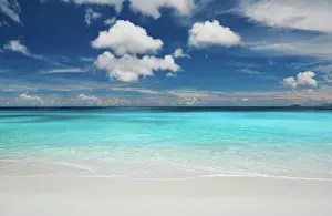 2018 Prints: Beautiful Petite Anse beach at Seychelles Beautiful Petite Anse beach at Mahe