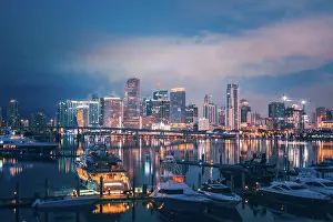 Florida Prints: beautiful skyline miami city florida reflections bridge buildings sky