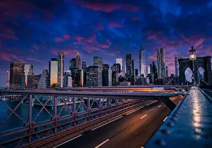Skyscraper Prints: beautiful skyline New York colors sky clouds buildings city bridge