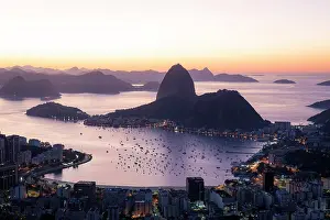 Brazil Prints: Beautiful sunrise view to city, ocean and Sugar Loaf mountain