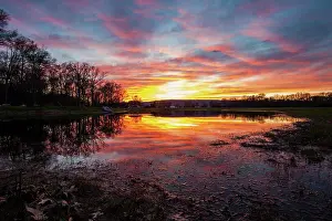 Dawn Prints: Beautiful sunset at a small lake in the summer