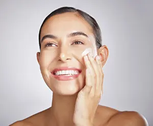 Lotion Prints: Beauty, skincare and product with cream and woman for facial