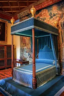 Chamber Prints: Bed Chamber in Chateau de Chenonceau spanning the River Cher in the Loire Valley in France