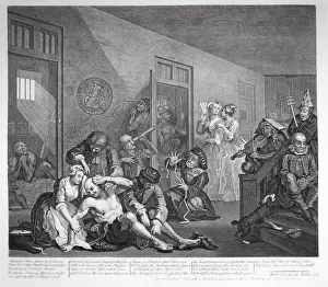 Mental Prints: Bedlam mental asylum from the Rake's Progress series of paintings by 18th-century English artist William Hogarth