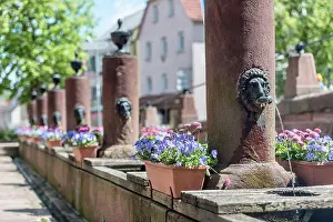 Fountain Prints: Beerfelden, Odenwald, Hesse, Germany, twelve-tube fountain at the Mümlingquelle