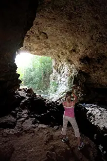 Traveller Prints: Belize, Cayo District, Rio on Frio Cave, woman taking photos