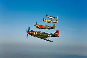 Planes Prints: A Bell P-63 Kingcobra, two Curtiss P-40N Warhawk