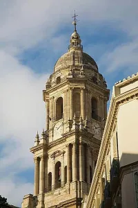 Basilica Prints: Bell tower Baroque architecture exterior of the cathedral church of Malaga city