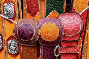 Market Place Prints: Belts for sale at the Naran Tuul (Black Market), Ulaanbaatar (Ulan Bator), Mongolia