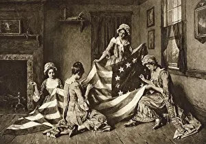 Patriotic Prints: Betsy Ross Sewing the First U.S. Flag Philadelphia, Pennsylvania, 1777