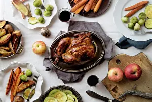 Lunch Prints: Big festive dinner with roasted chicken and various garnishing