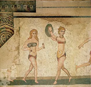 Games Prints: Bikini girls, mosaic Piazza Armerina, Sicily, Italy 3-4th century AD