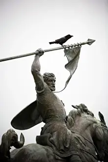 Battle Prints: A bird on the Statue of El Cid, San Francisco, California