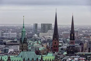 Illumination Prints: Bird's eye view of the Hanseatic City of Hamburg