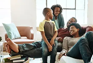 Black family children, happy parents or relax African people smile together