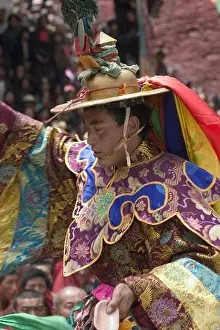 Verticals Prints: Black hat dancer at the Monlam Chenpo honoring Padmasambhava