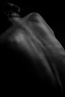 Bikini Prints: Black and white photo of body parts, yoga poses of a naked female body