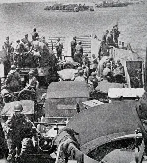 Soldiers Prints: Black and white photograph of World War II (1939-1945) showing images from the Allied sea invasion of Normandy on D-Day