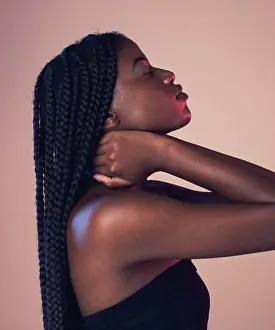 Lips Prints: Black woman profile, face and braids with eyes closed